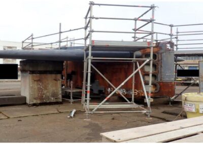 Lower portion of Sail Structure. Looking aft from the starboard side. Fairwater Planes still attached. They will be removed for separate transport.