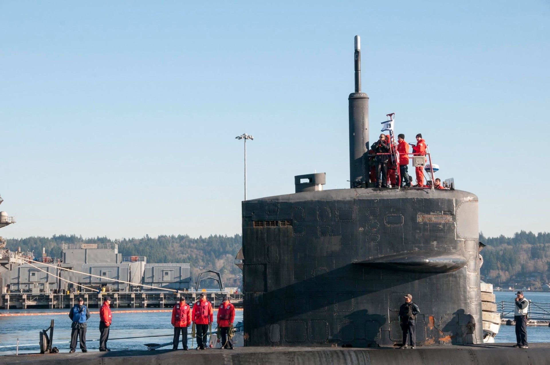USS JACKSONVILLE Sail and Topside while mooring pierside in Bremerton WA